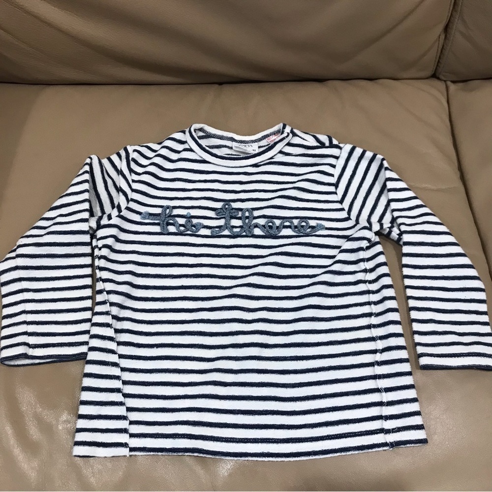ZARA Baby Girl Striped “hi there” Long Sleeve Top Size 18-24 Months